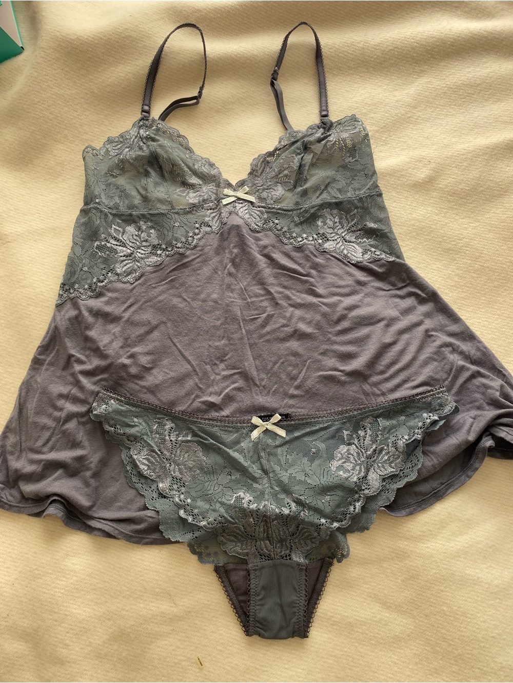 Elle Macpherson Intimates Lace Chemise & Matching Panty Set purple Gray S